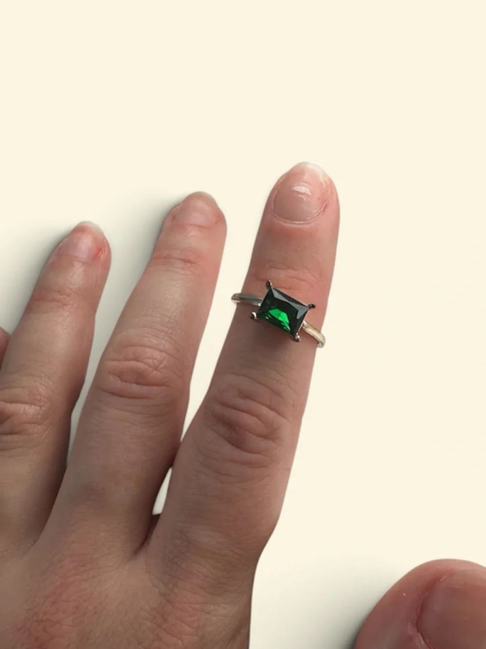 Sterling-Style Ring with Emerald Green Square Gem